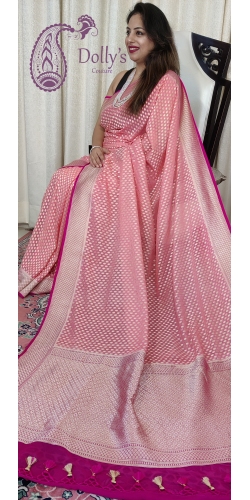 Pure Georgette Handloom Zari Weaved Saree With Contrast Palla, Borders and Blouse