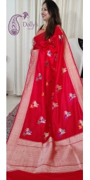 Pure Kataan Silk Kadua Zari and Meenakari Weaved Motifs Saree With Beautiful Borders, Palla and Blouse