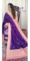 Pure Kataan Silk Sona Roopa Kadua Zari Weaved Suit with Kadiyal Borders and Palla