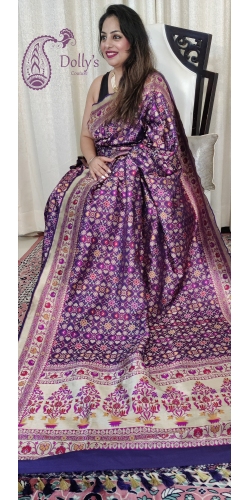 Pure Kataan Silk Intricate Zari and Multi Colored Meenakari Weaved Patola Saree with Paithni Borders and Palla