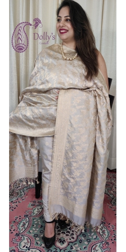 Pure Kataan Silk Intricate Cut-work Zari Weaved Suit