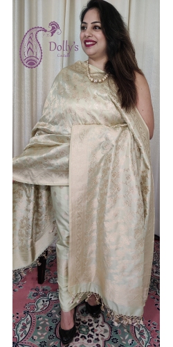 Pure Kataan Silk Intricate Cut-Work Zari Weaved Suit