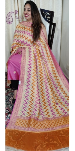 Pure Georgette Handloom Zari Weaved Zingzag Dupatta With Brush Paint