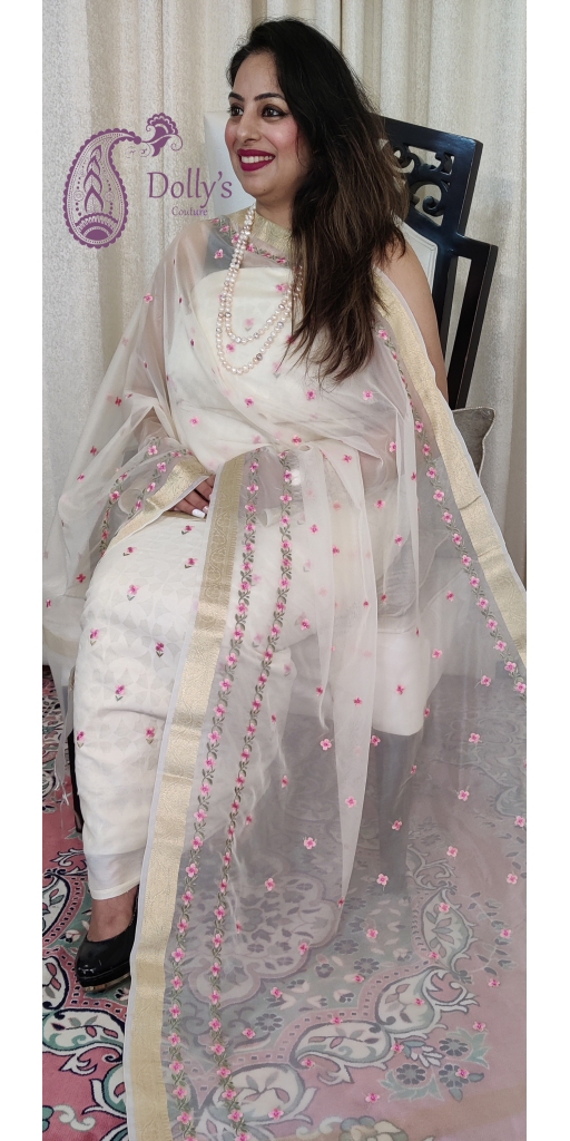 Pure Cut-work Cotton Embroidery Suit with Kora Embroidery Dupatta