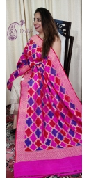 Pure Dupion Silk Handloom Zari Weaved Dupatta With Brush Paint