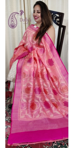 Pure Dupion Silk Handloom Zari Weaved Dupatta with Brush Paint