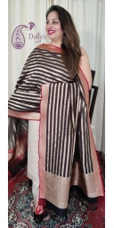Pure Kataan Silk Handloom Zari Weaved Striped Dupatta