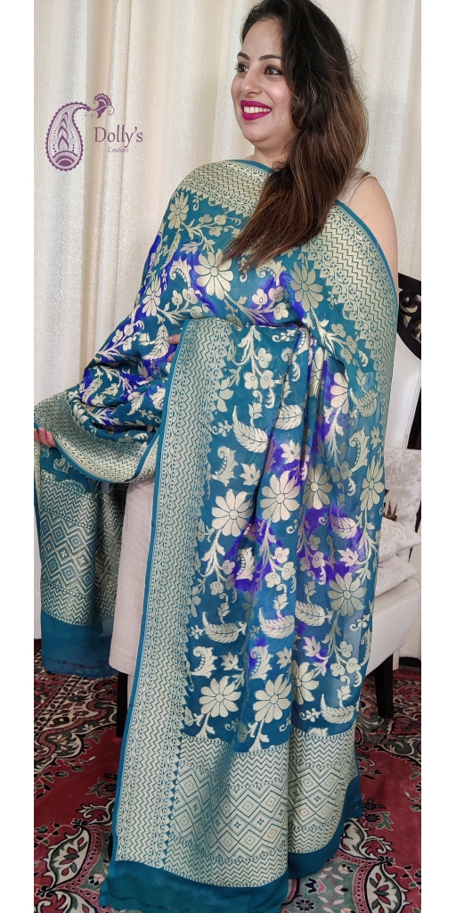 Pure Georgette Handloom Zari Weaved Shibori Dyed Dupatta