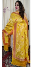 Pure Georgette Handloom Zari Weaved Shikargah Dupatta With Brush Paint