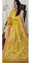 Pure Georgette Handloom Zari Weaved Shikargah Dupatta With Brush Paint