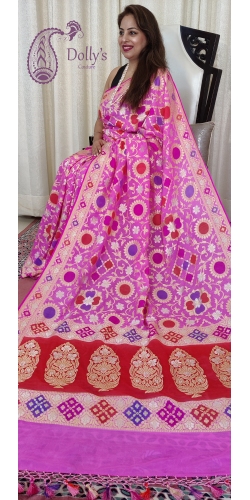 Pure Georgette Handloom Sona Roopa Zari Weaved Saree With Brush Paint