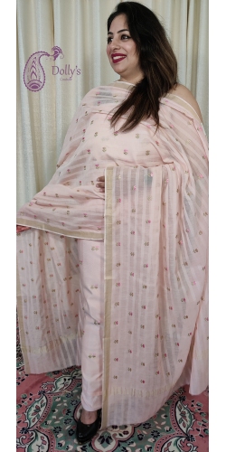 Pure Chanderi Cotton Suit With Embroidery On Shirt And Dupatta