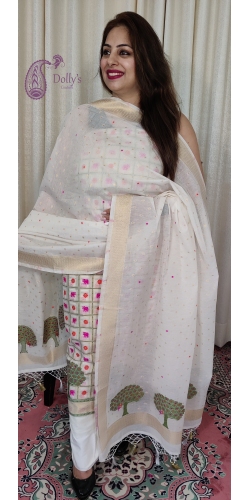 Premium Quality Pure Cotton Handloom Zari and Meenakari Weaved Suit