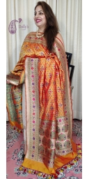 Pure Kataan Silk Intricate Zari and Meenakari Weaved Patola Pattern Dupatta With Paithni Borders and Palla