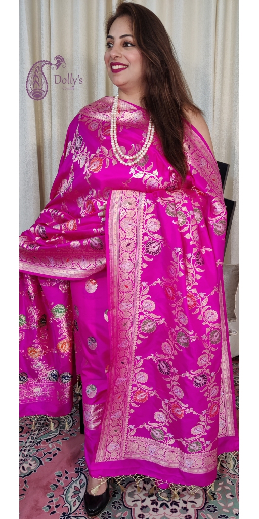 Pure Kataan Silk Intricate Zari and Meenakari Weaved Suit with Zari and Meenakari Weaved Jaal Dupatta