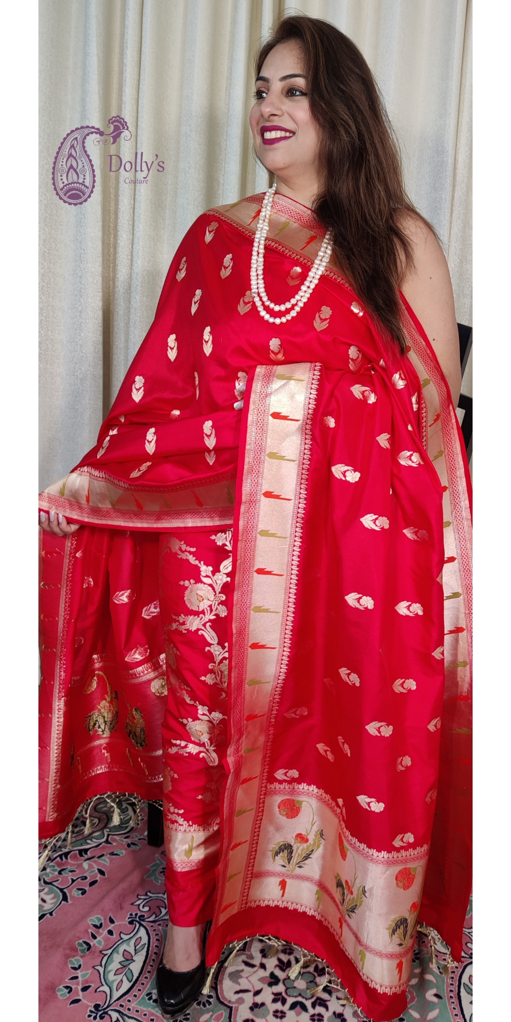 Pure Kataan Silk Intricate Zari Weaved Suit With Paithni Borders and Palla