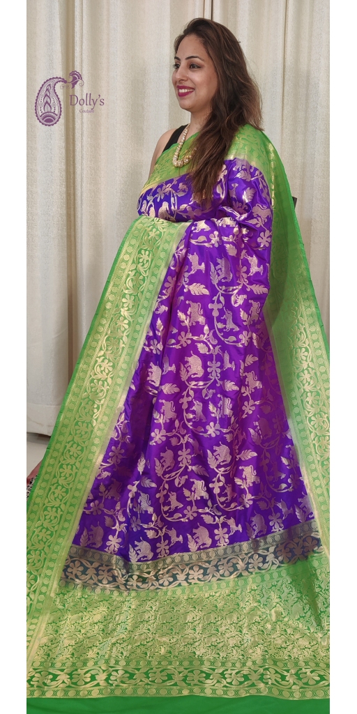 Pure Kataan Silk Intricate Zari Weaved Saree with Contrast Border and Palla