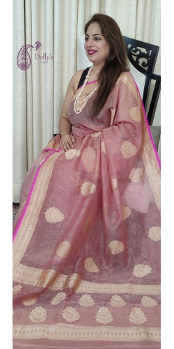Pure Kora Silk by Linen Handloom Sona Roopa Kadua Zari Weaved Saree