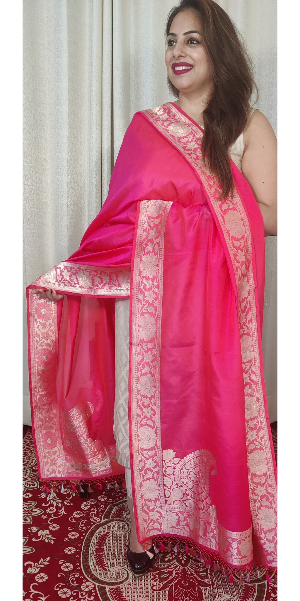 Pure Kataan Silk Dupatta With Kadua Zari Weaved Borders and Palla
