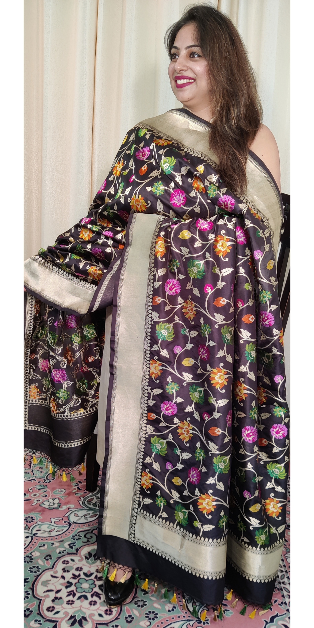 Pure Kataan Silk Cut-Work Zari and Multi-Colored Meenakari Weaved Jaal Dupatta