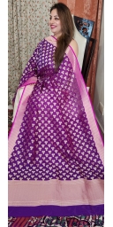 Pure Kataan Silk Cu-Work Zari Weaved Dupatta With Contrast Borders and Palla