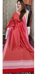 Pure Kataan Silk Cut-Work Zari Weaved Dupatta With Contrast Borders and Palla