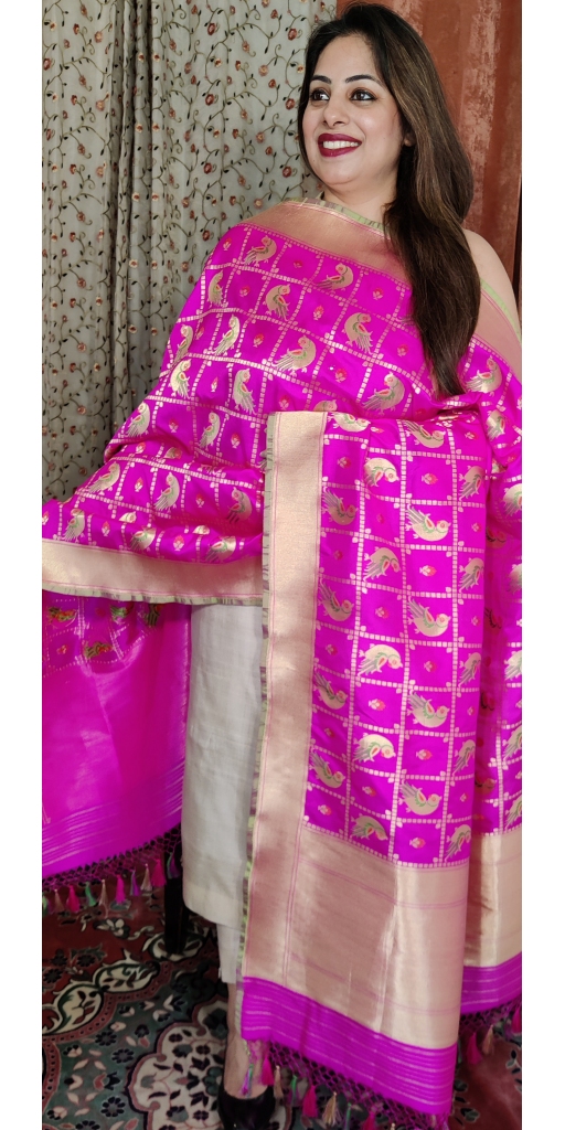 Pure Kataan Silk Cut-Work Zari and Meenakari Weaved Dupatta