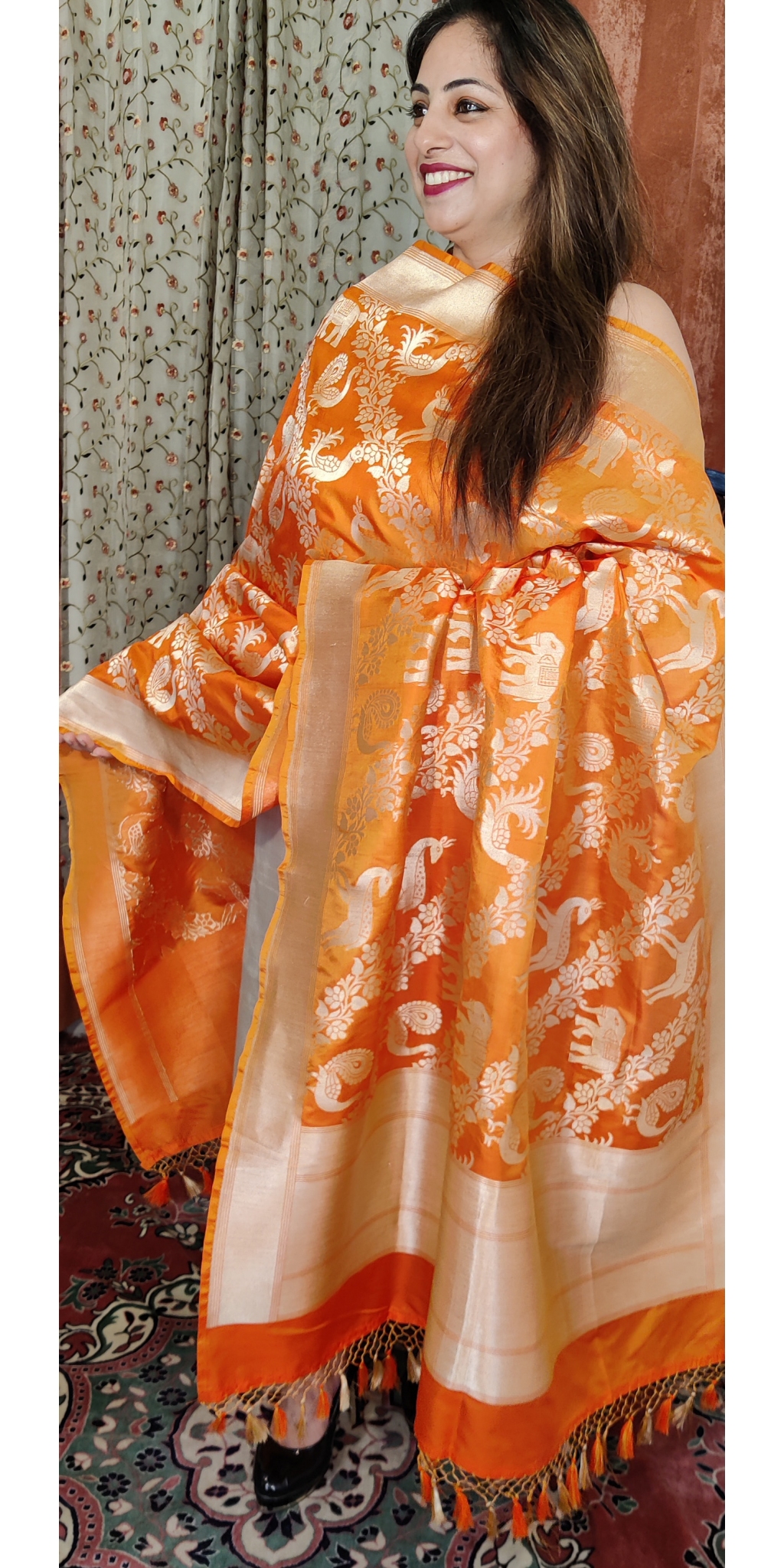 Pure Kataan Silk Cut-Work Zari Weaved Shikargah Dupatta