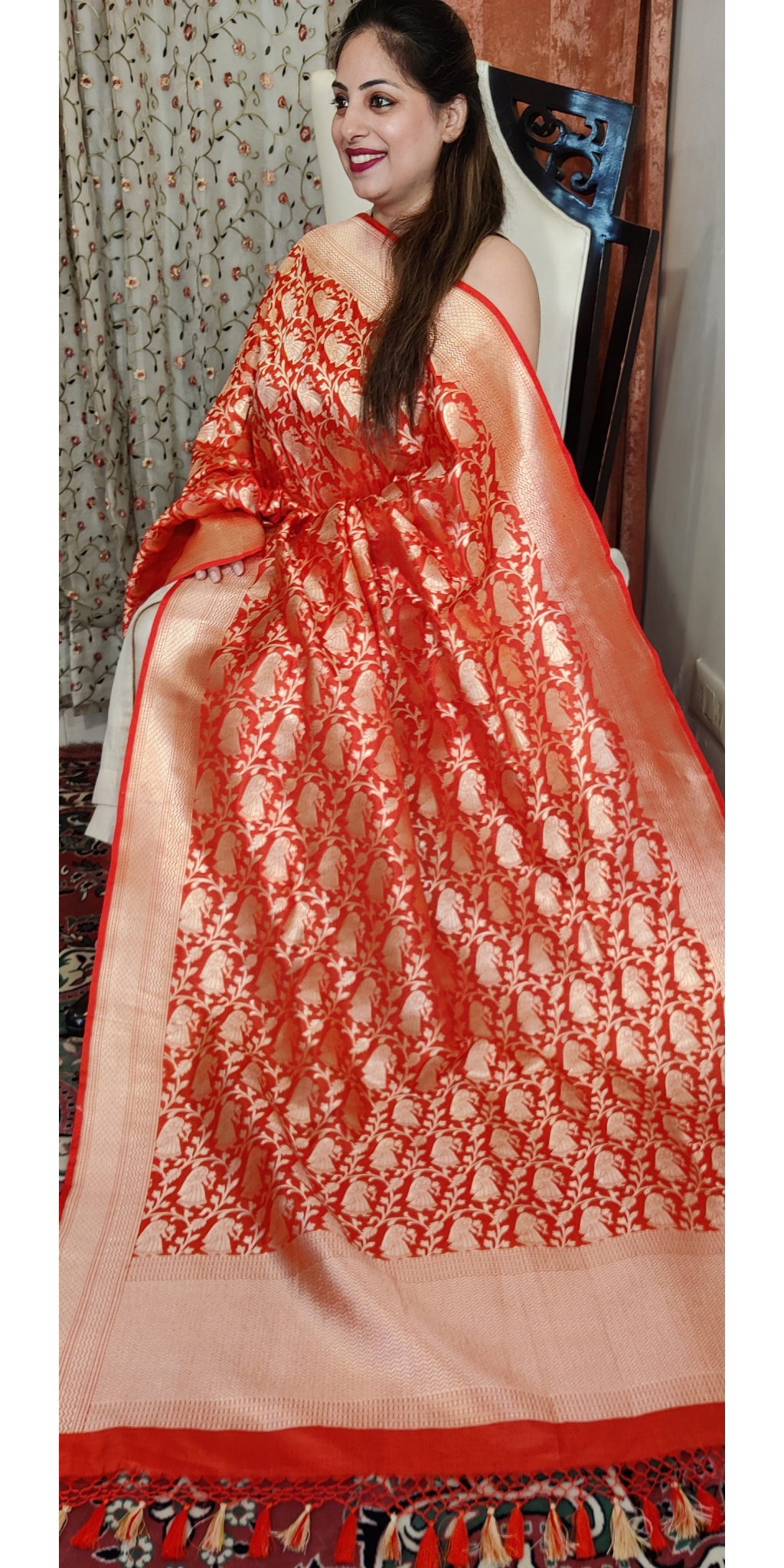 Pure Kataan Silk Cut-Work Zari Weaved Doll Motif Jaal Dupatta