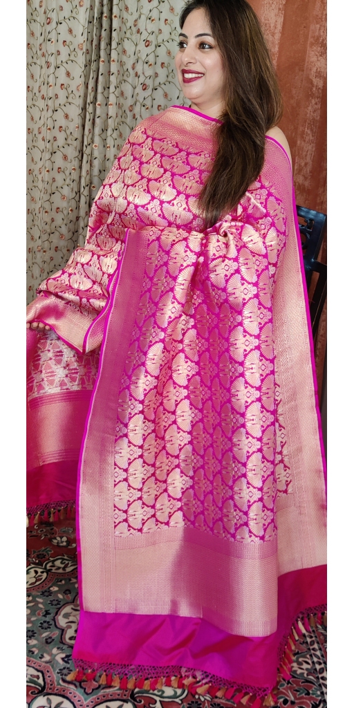 Pure Kataan Silk Sona Roopa Cut-Work Zari Weaved Dupatta with Doll Motifs