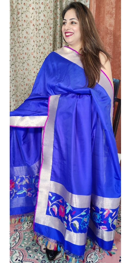 Pure Kataan Silk Plain Dupatta with Zari and Multi Colored Meenakari Weaved Palla