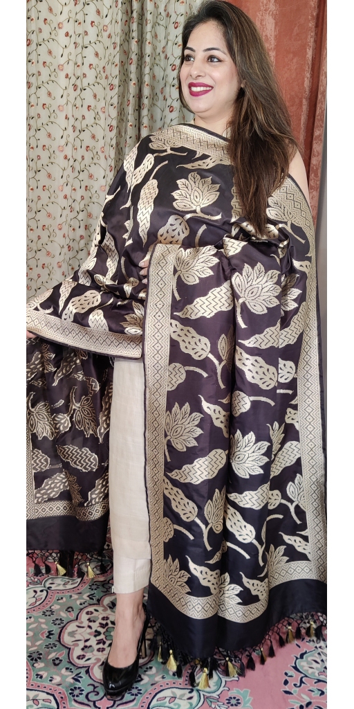 Pure Kataan Silk Cut-Work Zari Weaved Dupatta