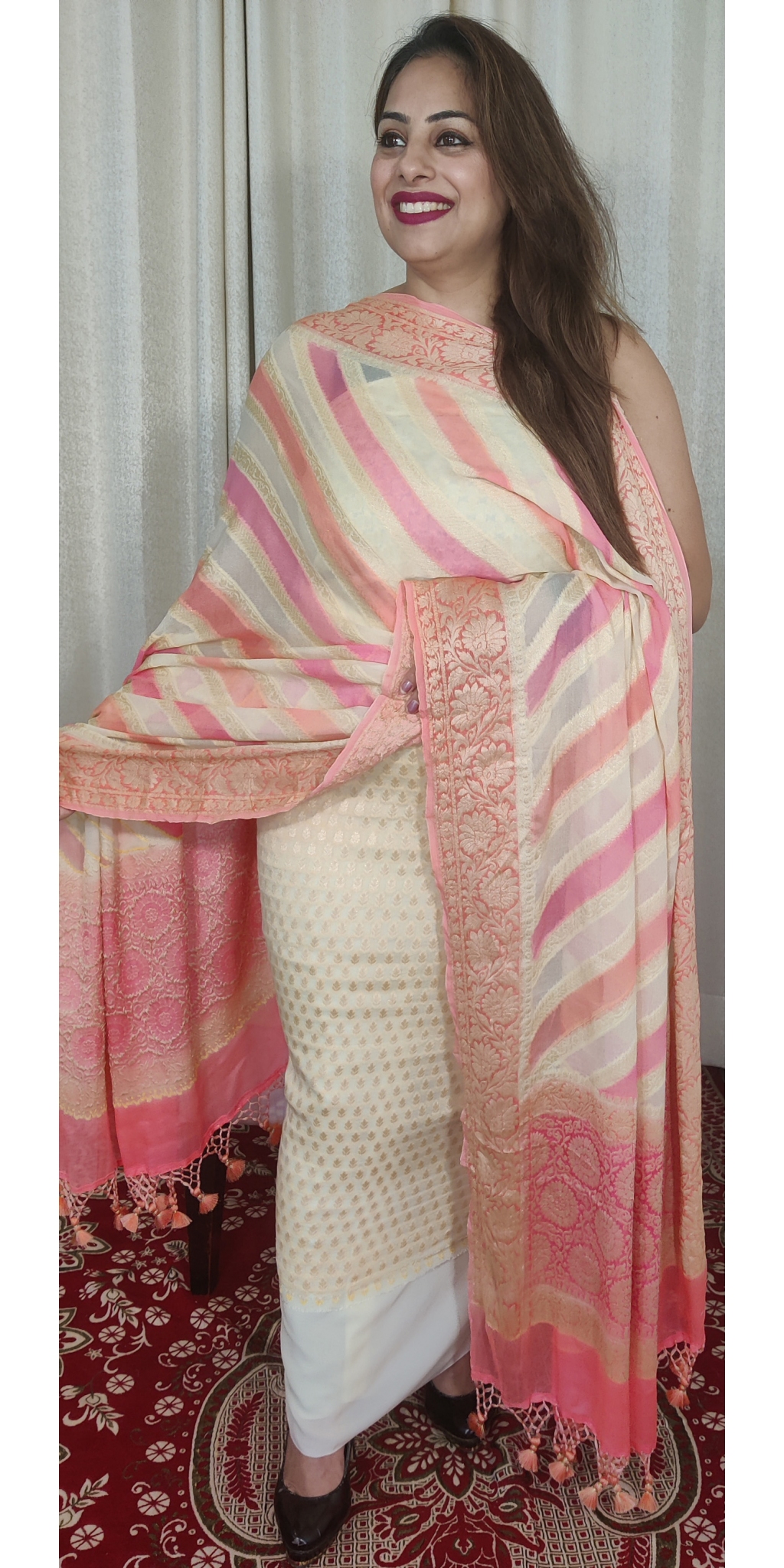 Pure Chiffon Georgette Handloom Zari Weaved Shirt and Dupatta with Semi-Crepe Bottom