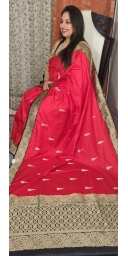 Pure Kataan Silk Sona Roopa Kadua Zari Weaved Saree with Kadiyal Kadua Zari Weaved Borders, Palla and Blouse