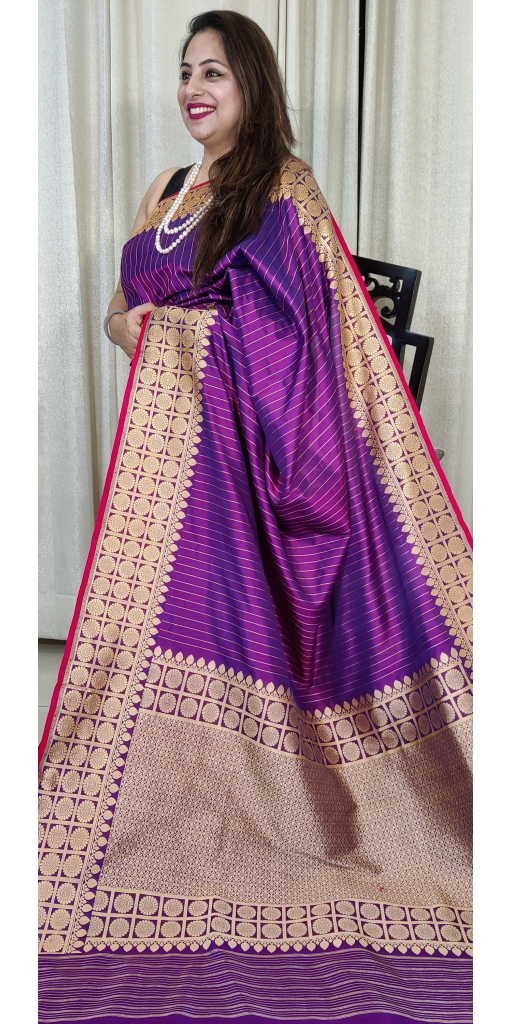 Pure Kataan Silk Kadua Zari Weaved Saree With Contrast Brocade Blouse