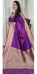 Pure Kataan Silk Kadua Zari Weaved Saree With Contrast Brocade Blouse